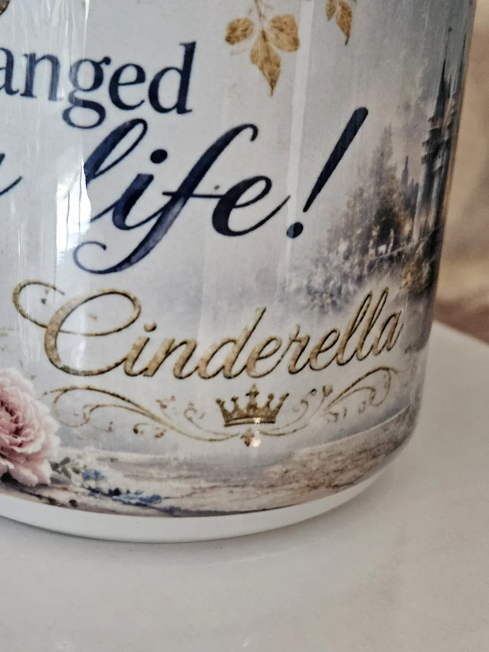 Hand Crafted White and Blue Cinderella Glass Slipper Coffee Mug